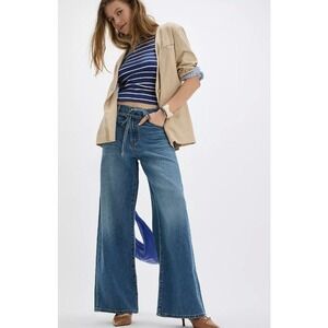 Levi's Anthropologie XL Straight Wide Leg Jeans Womens 24 Blue NWT High Rise Tie